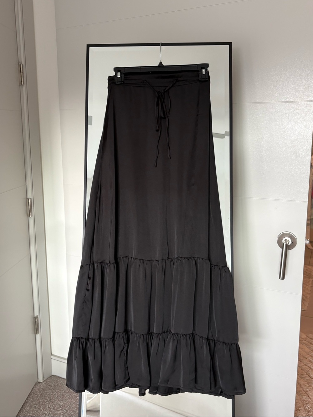 Black Tiered Satiny Maxi Skirt